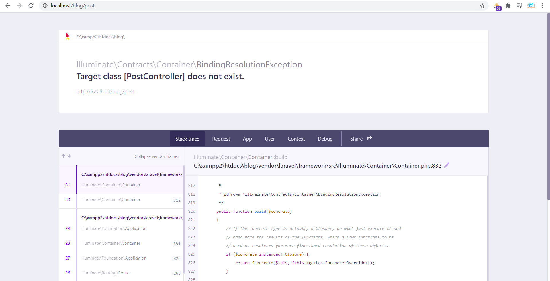 Laravel 8 - Target class [PostController] does not exist