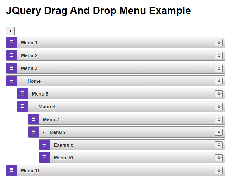 jQuery drag and drop menu example