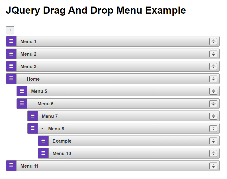 JQuery Drag And Drop Menu Example