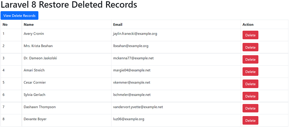 Laravel 8 Restore Deleted Records