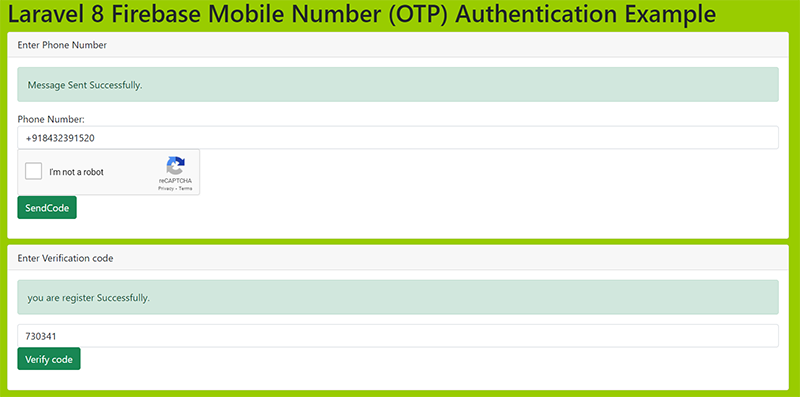 Laravel 8 Firebase Mobile Number (OTP) Authentication Example