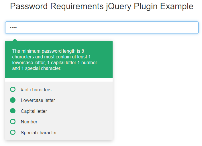 Password Requirements jQuery Plugin Example