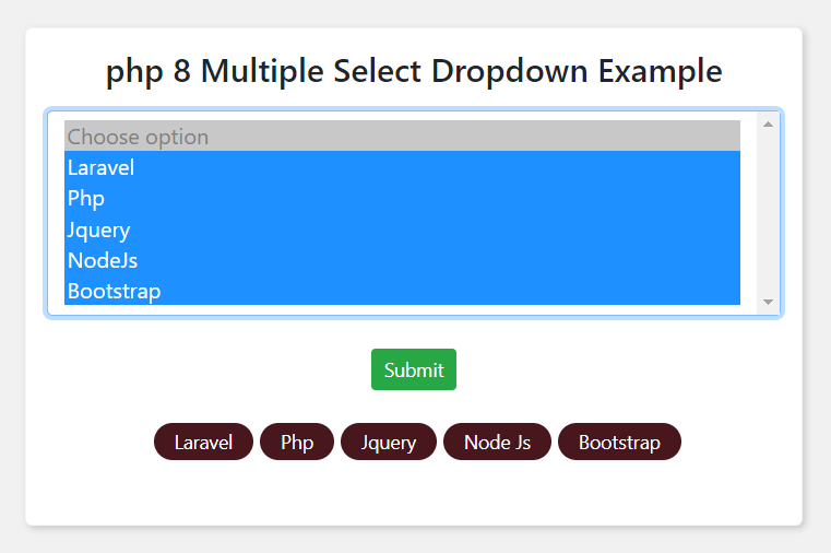 PHP 8 Multiple Select Dropdown Example