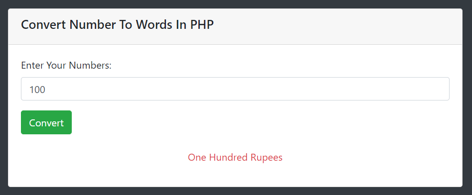 Convert Number To Words In PHP