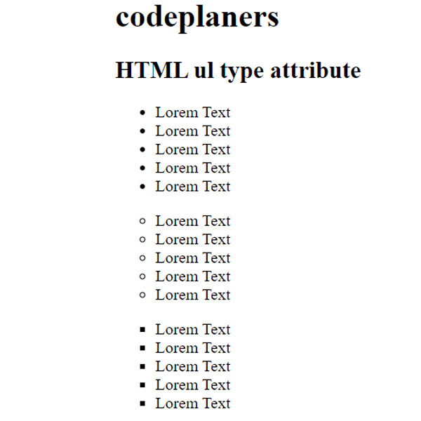 HTML ul type attribute